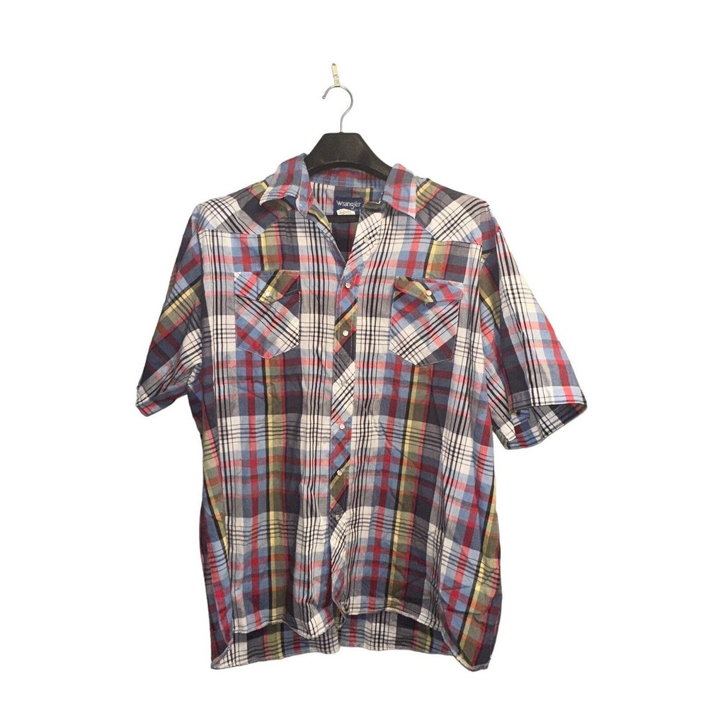 Wrangler XXXL Tall Multicolor Plaid Short Sleeve Pearl Snap Western Style